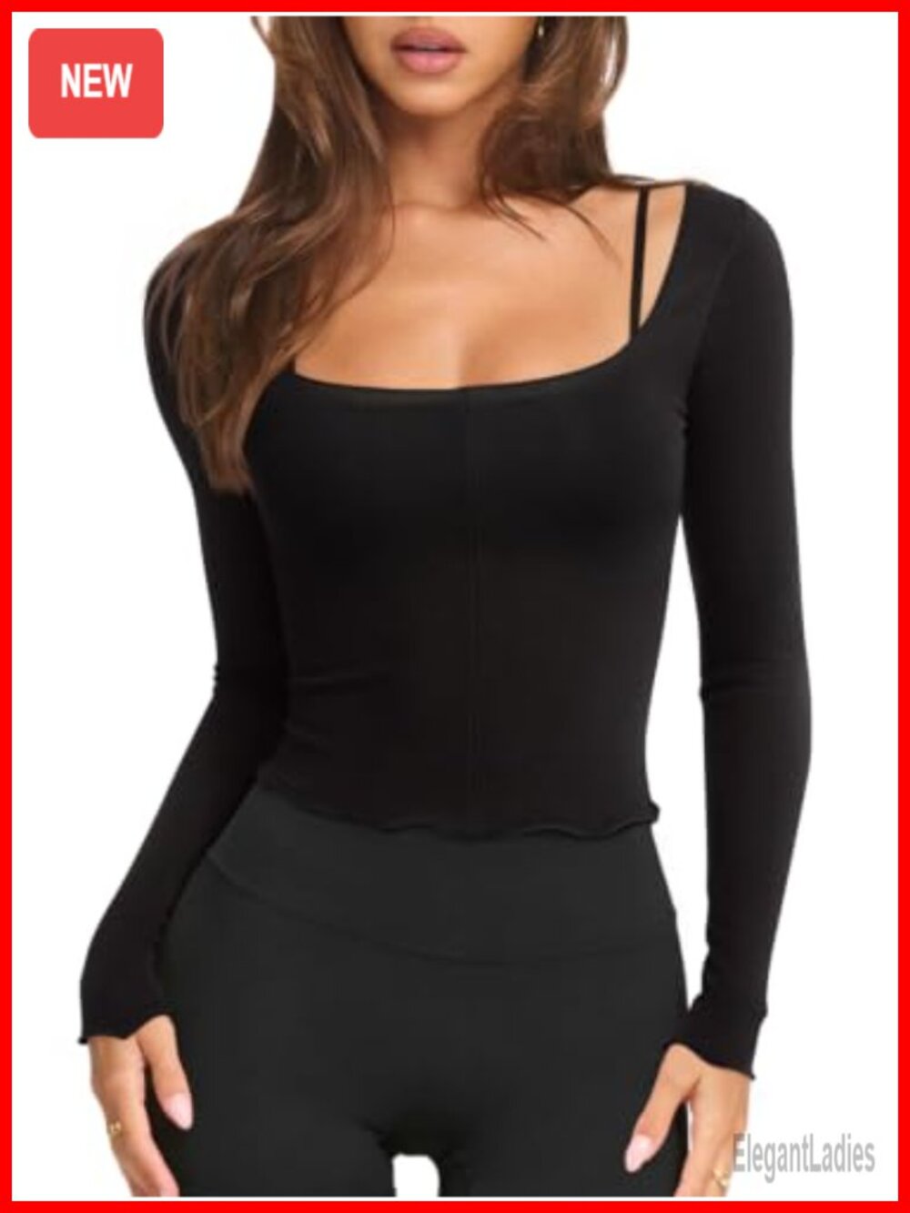 Semi Sheer Long Sleeve Workout Top Square Neck Cropped Activewear